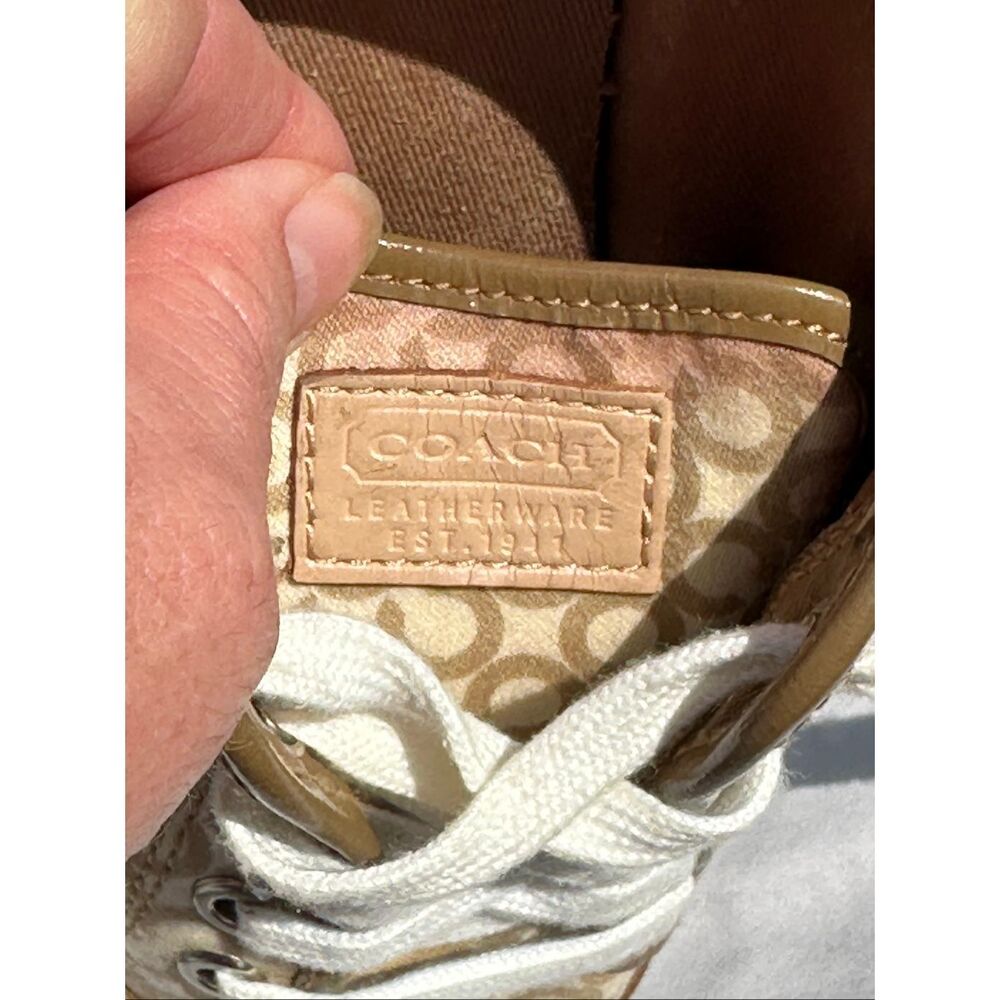 Coach Signature Canvas Sneakers Brown Tan Lace Up Low Top Casual Shoes Women’s 7 - Picture 9 of 12